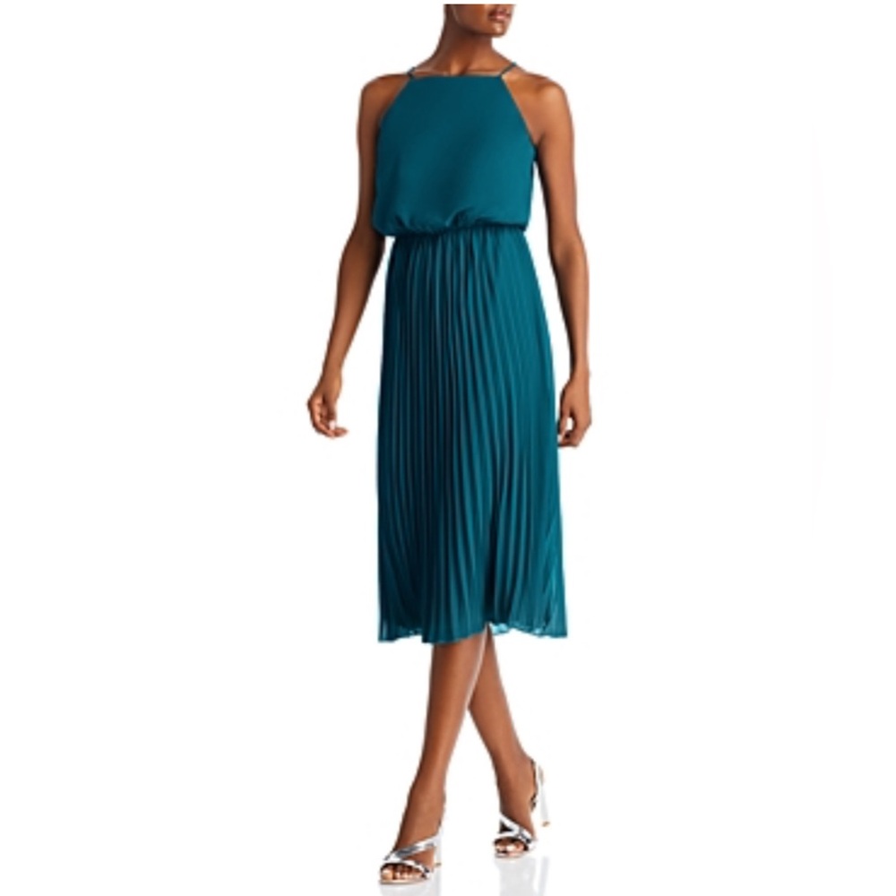 Peacock blue blouson midi dress